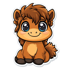 Fototapeta premium Adorable Cartoon Baby Horse, Brown Pony, Big Eyes, Cute Animal Illustration, Perfect for Kids' Products, Stickers, and More!