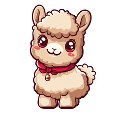 Adorable Cartoon Alpaca with Red Bow: Perfect for Kids' Apparel, Stickers, and More!
