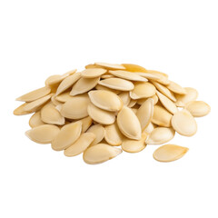 Pile of raw pumpkin seeds isolated on transparent background closeup