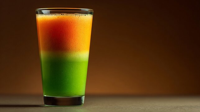 Fresh carrot and lime juice blend in a slim transparent glass orange green gradient color no background or shadow 