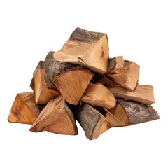 Stack of firewood logs cut and split isolated on transparent background