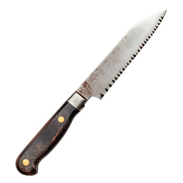  Vintage butcher knife with serrated edge [Transparent Background PNG].