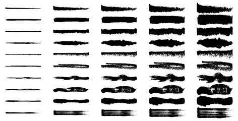 Black set paint, ink brush, brush strokes, brushes, lines, frames, box, grungy. Grungy brushes collection. Brush stroke paint boxes on white background - stock vector