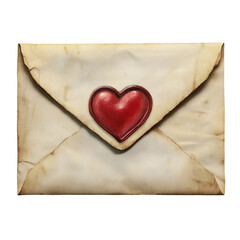  Vintage envelope with a red heart seal, symbolizing love and romantic communication. Perfect for Valentine's Day, weddings, and anniversaries. [Transparent Background PNG]