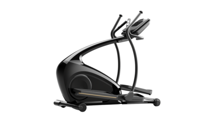 Sleek black elliptical trainer offers a modern exercise machine for home gym fitness. isolated on transparent background
