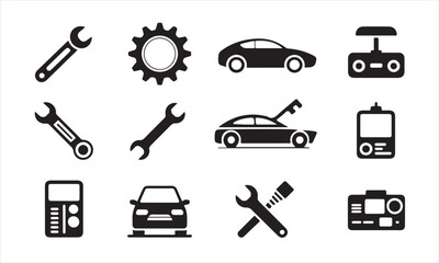 Vector Set of Automotive Repair and Maintenance Icons on white