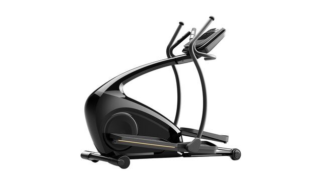 Sleek black elliptical trainer offers a modern exercise machine for home gym fitness. isolated on transparent background