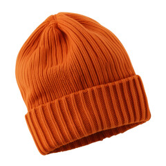Orange knitted beanie hat isolated on transparent background