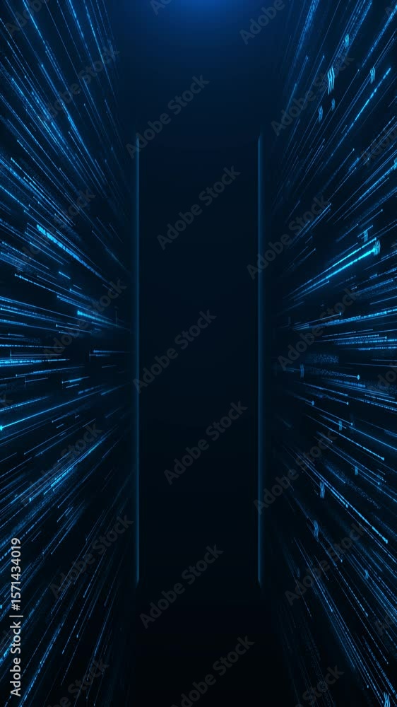 Poster flying movement at digital space sci fi tunnel hi tech information network security, block chain, bi