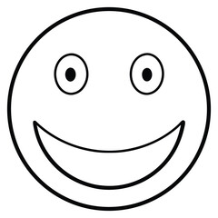 Vector art of a simple black and white vector smiley face with a wide smile. perfect for use in children's content, educational materials, emoticon or sticker packs, mobile apps, playful branding