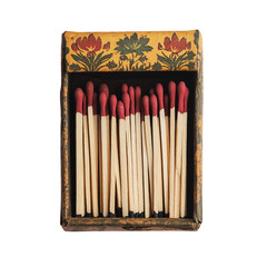  Vintage matchbox with matches resting inside [Transparent Background PNG].