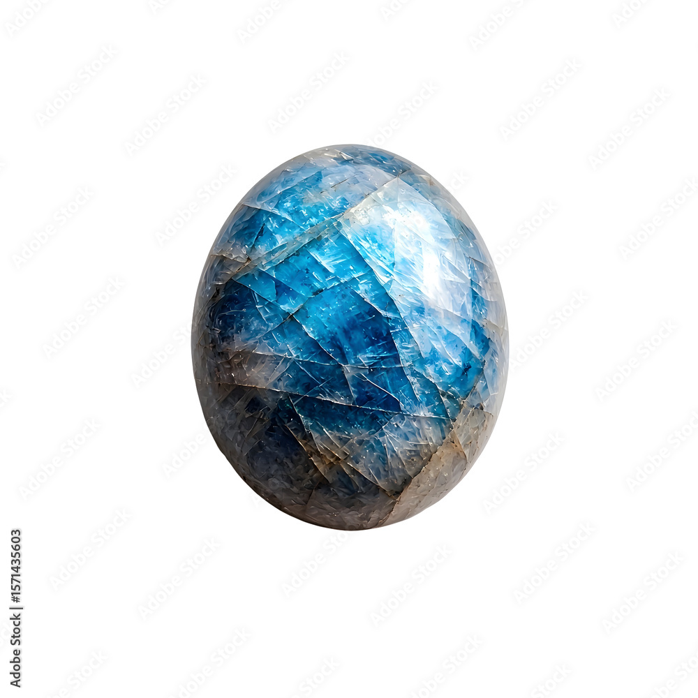 Poster captivating moonstone gemstone with a translucent iridescent glow centered and isolated on a pure wh