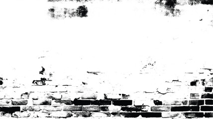 A distressed brick wall with peeling white paint creating a textured and abstract monochrome pattern