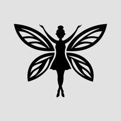 Flying Fairy Silhouette on White Background