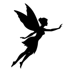 Flying Fairy Silhouette on White Background