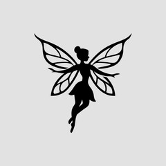 Flying Fairy Silhouette on White Background