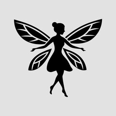 Flying Fairy Silhouette on White Background
