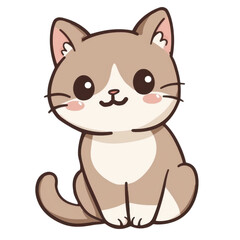 Obraz premium Cute cartoon cat sitting in simple kawaii style with soft brown color tone