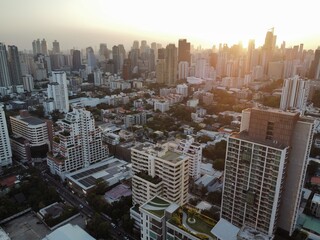 Bangkok property and condos skyline at sunset