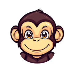 Adorable Cartoon Monkey Face:  A Charming Illustration of a Happy Primate with Big Eyes and a Sweet Smile, Perfect for Children's Books, Clothing Designs, and More!