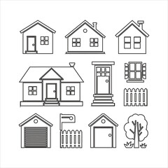 Fototapeta premium Houses garages fences and tree icons home building