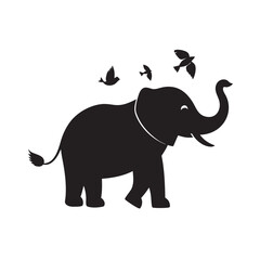 Flying Birds Around Elephant Silhouette