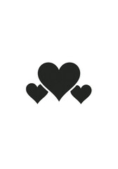 Black Vector Silhouette of Three Heart Icons in Various Sizes on White Background for Love, Romance, and Valentine’s Day Concepts