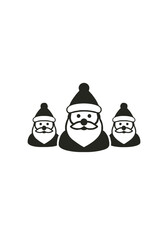 Black Silhouette Icon Set of Santa Claus Heads in Varying Sizes on White Background for Holiday and Christmas Design Elements