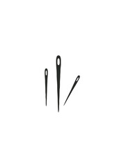 Set of Three Sewing Needle Icons in Black Silhouette on White Background for Textile, Craft and Tailoring Vector Concepts