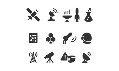 Space Exploration Icon Set Rockets, Satellites, Telescopes, and More