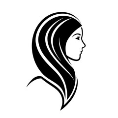 Elegant Woman Profile with Long Hair Wearing a Hijab