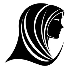 Elegant Black and White Silhouette of a Woman Wearing a Hijab