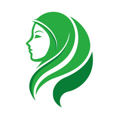 Elegant Green Hijab Woman Profile Logo Design