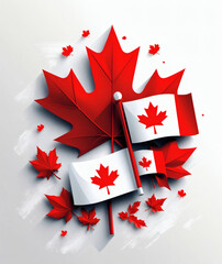 Vibrant display of red and white Canadian flags surrounded by maple leaves celebrating national pride and unity during a festive occasion