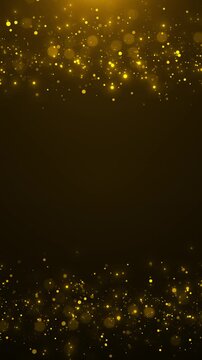 Fancy gold glitter sparkle shimmering background. Abstract summer holiday bokeh concept backdrop twinkling bright bokeh circles light particles rising, wave stage. For awards, movies, weddings openers