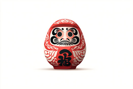 A vector illustration of a Japanese daruma doll with symbolic patterns
