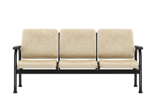 Three seater waiting room bench, beige cushions, black frame. - Powered by Adobe