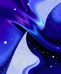 Swirling cosmic dance of vibrant blues and silvers radiates serenity and mystery in the depths of space