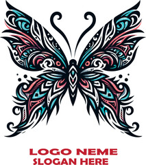 Tribal butterfly tattoo vector white background .