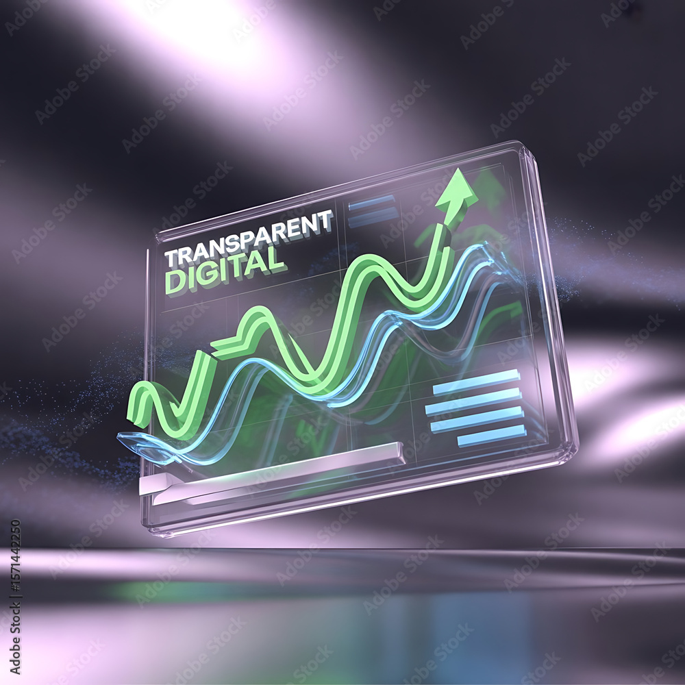 Poster transparent digital growth: a clear digital interface displays a rising growth chart with arrow acce