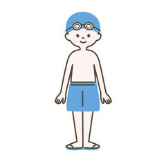 水泳帽をかぶった水着の子ども_2