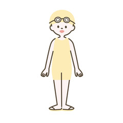 水泳帽をかぶった水着の子ども_1