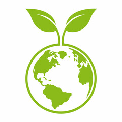 Eco Friendly Planet Green Earth with Leaves Vector Icon.