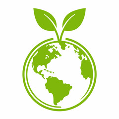 Eco Friendly Planet Green Earth with Leaves Vector Icon.