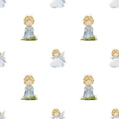 Watercolor angel pattern design suitable for fabric, packaging, and wallpaper applications