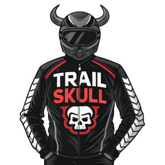 Stylized logo featuring a skull rider with a horned helmet and trailing elements.