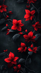 Red floral design in a dark fantasy style with dramatic black background contrast