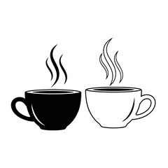 A black and white coffee cup with steam isolated on white background