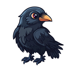 Fototapeta premium Adorable Cartoon Baby Crow Illustration: Dark Feathers, Big Eyes, Orange Beak