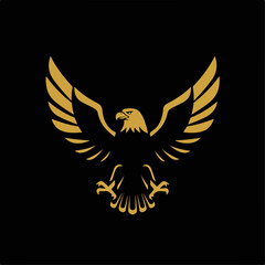 Golden eagle icon illustration on black background showcases power. Golden eagle wings spread wide representing strength and freedom for design projects.
